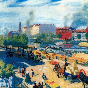 Landscapes Painting - fontanka 1916 Boris Mikhailovich Kustodiev cityscape city scenes